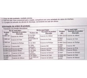 Tabela de cabos de KIT Transdutor de Pressão conector RJ